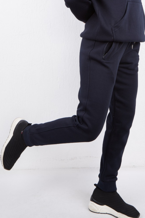Lacivert Kışlık Kalın 3 İplik Lastik Paça Slimfit Erkek Eşofman Altı B1127