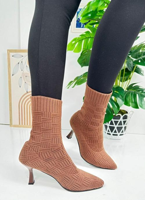 Günlük Kadın Bot Yüksek İnce Topuklu Triko Esnek Sivri Burunlu Tırtıklı Taban Rahat Bootie 170