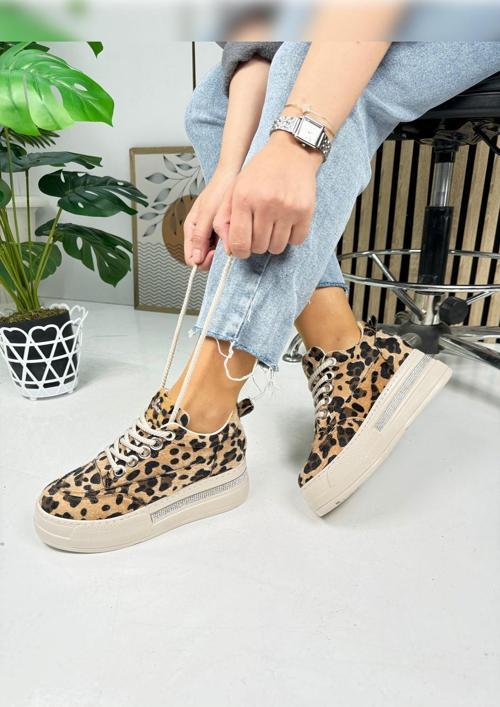 Günlük Kadın Sneaker Gizli Kalın Topuklu  Taş Detaylı  Oval Burun Bağcıklı Spor Ayakkabı F70 
