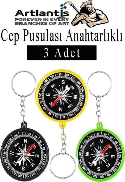 Pusula Anahtarlık Renkli 3 Adet Küçük Pusula Okul Deney Gezi Cep Pusulası Manyetik Pusula Plastik Öğrenci