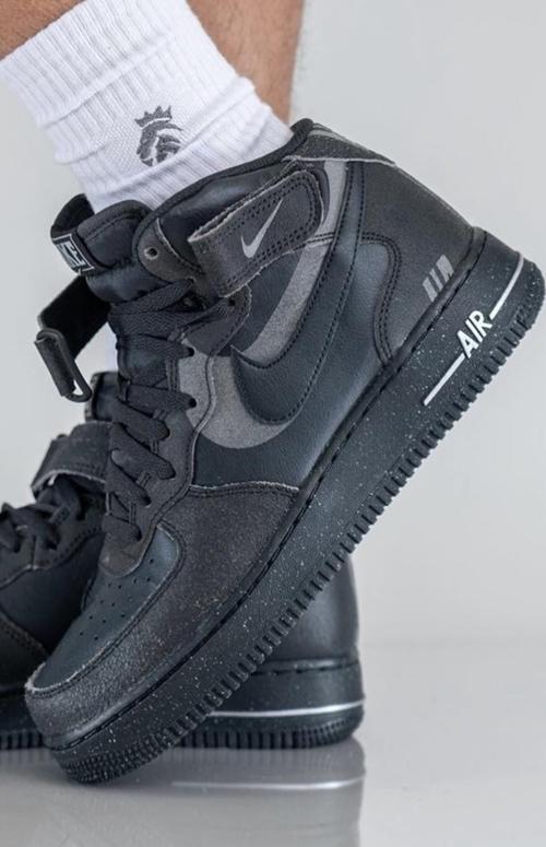Air Force 1 Mid '07 LX Halloween Leather Sneaker Hakiki Deri Reflektörlü Günlük Spor Ayakkabı Siyah