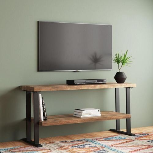 Vie Metal Ayaklı Doğal Ahşap Masif Panel Tv Ünitesi