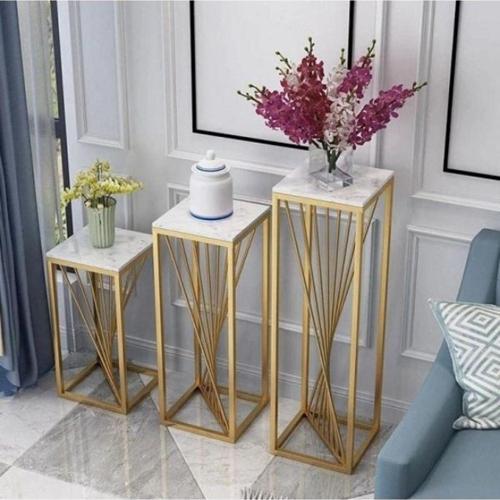 Beli Metal Gold Üçlü Set Çiçeklik Ve Saksılık