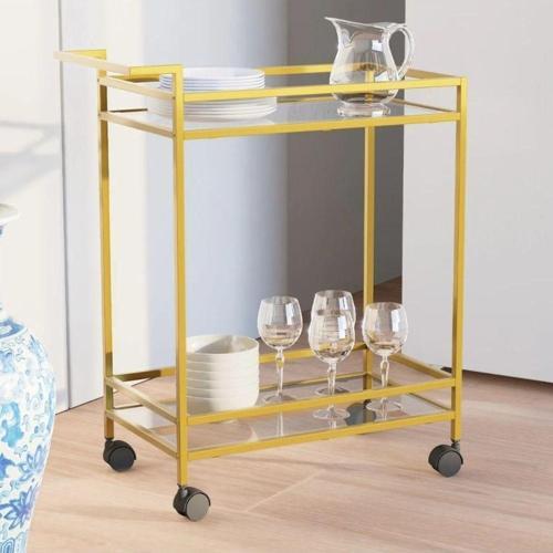 Camlı Metal Servis Ve Sunum Arabası Gold