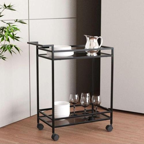 Camlı Metal Servis Ve Sunum Arabası Siyah