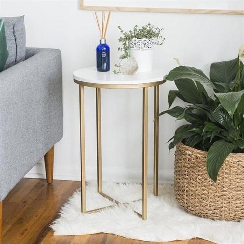 Yuvarlak Model Gold Yan Sehpa Beyaz Ahşaplı