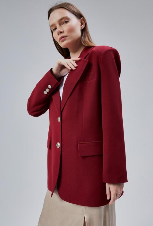 Kadın Oversize Astarlı Dokuma Blazer Ceket