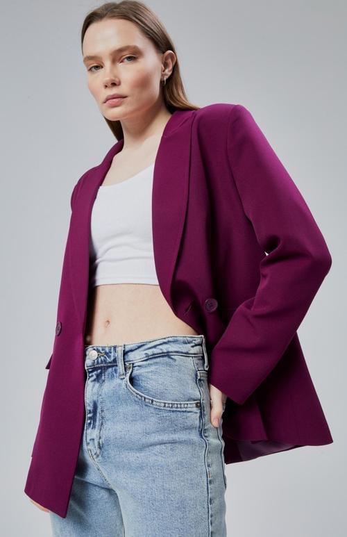 Kadın Salaş Kesim Astarlı Dokuma Blazer Ceket