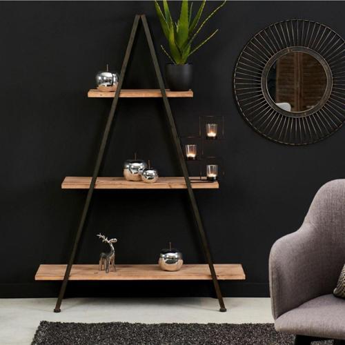Triangle Kitaplık Masif Ahşap Doğal Raf