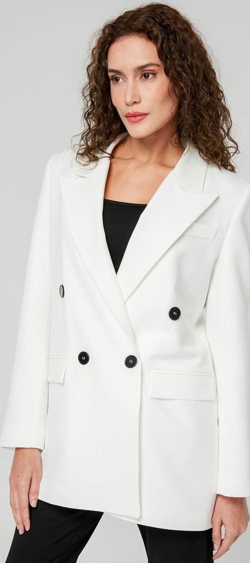 Ekru Regular Astarlı Kruvaze Kapama Dokuma Oversize Blazer Ceket