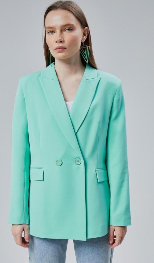 Kadın Salaş Kesim Astarlı Dokuma Blazer Ceket