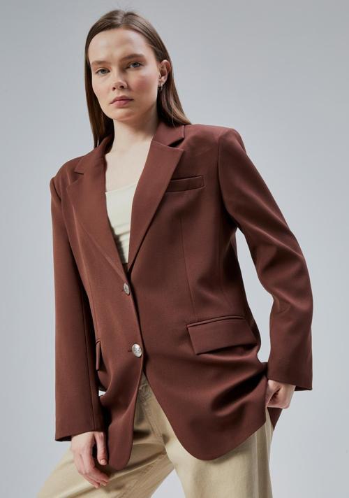 Kadın Oversize Astarlı Dokuma Blazer Ceket