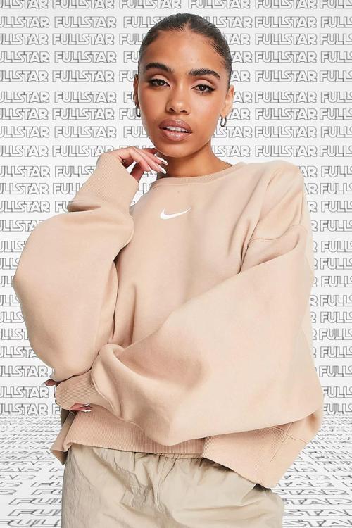 Sportswear Essential Collection Fleece Oversized Crew Kadın Sweatshirt Bej L