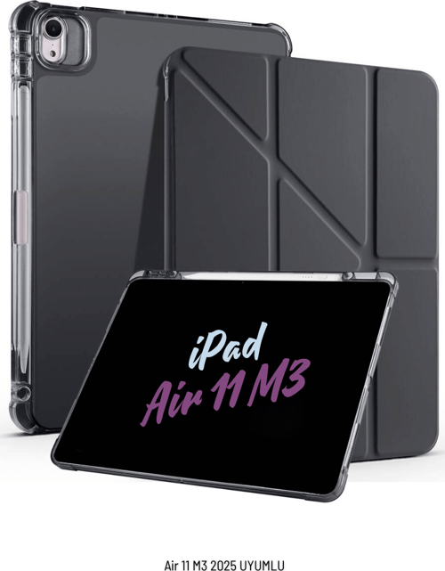 iPad Air 11 inç 2025 M3 Çip Uyumlu Kalem Bölmeli Standlı Tri Folding Fuchsia Tablet Kılıfı