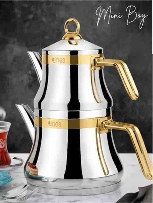 Lines Naz Mini Boy Altın Kemerli Kulplu Paslanmaz Çelik Çaydanlık