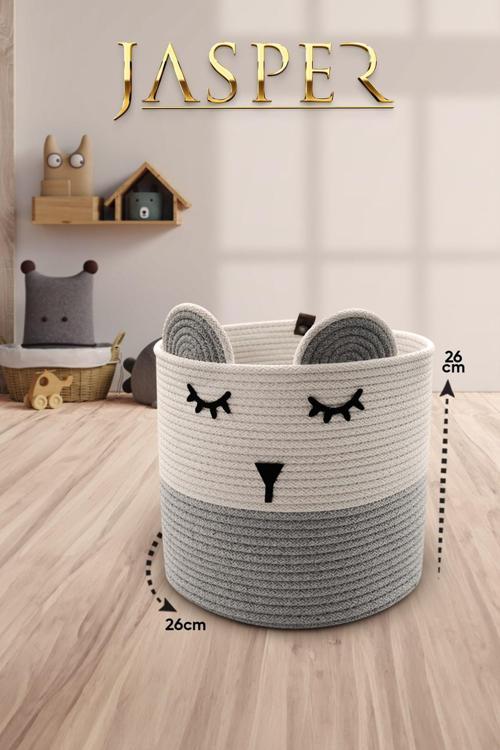 Gri Tekli Jüt İp Panda Tasarımlı Çok Amaçlı Çocuk Odası Oyuncak Kıyafet Kirli Sepeti Organize