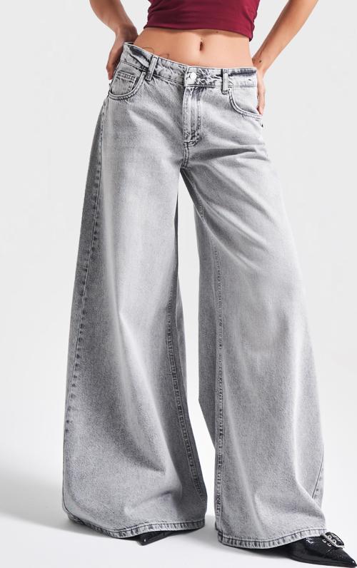 Kadın Gri Renk 4S5-12 Süper Palazzo Fit Elaphant Leg %100 Koton Denim