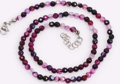 Beyaz Damarlı Mor Akik Taşı Dizi Kolye ( 4 mm ) - Çelik Aparatlı