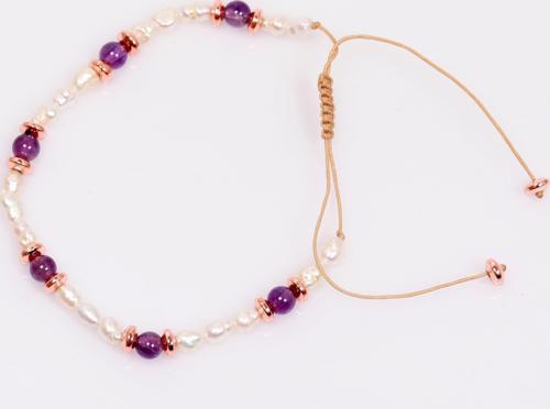 İnci ve Ametist Taşı Ayarlamalı Bileklik 3*4 mm