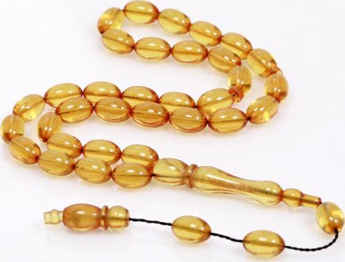 Sarı Renk Sıkma Kehribar Tesbih 7*11 mm