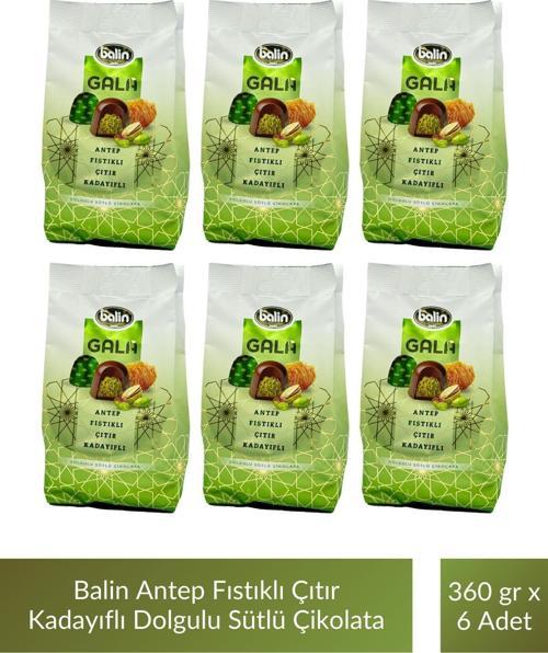 Balin Antep Fıstıklı Çıtır Kadayıflı Dolgulu Sütlü Çikolata 360 gr x 6 Adet