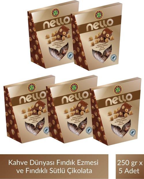 Nello Fındık Ezmesi ve Bütün Fındıklı Sütlü Çikolata 250 gr x 5 Adet