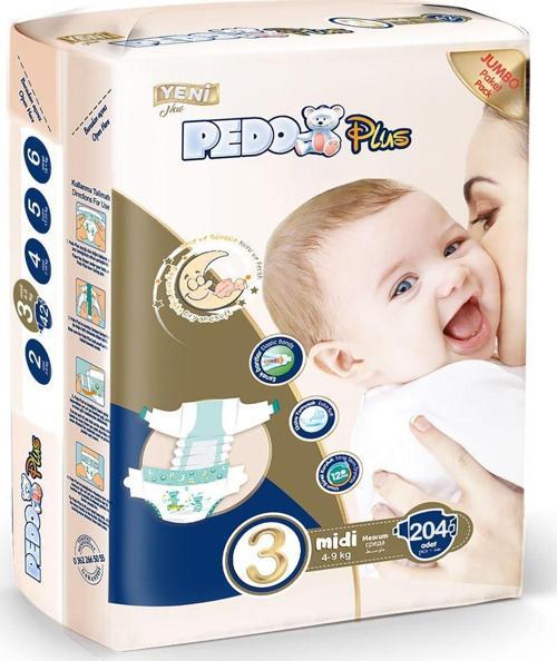 3 Numara Midi Bebek Bezi Jumbo Paket 204 Adet