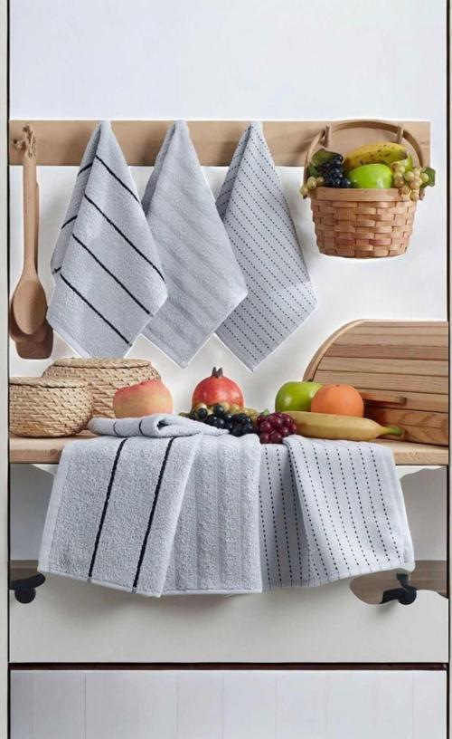 6 lı Luna Naturel Mutfak Havlu Seti %100 Pamuklu 30X50 Cm Açık Gri
