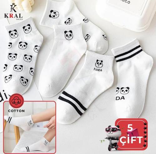  Kadın Erkek Sevimli Panda (5 ÇİFT) Kolej Model Pamuklu Terletmez Çorap Seti