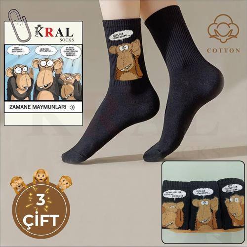 Unisex (6 ÇİFT) ZAMANE MAYMUNLARI Model Pamuklu Terletmez Çorap Seti