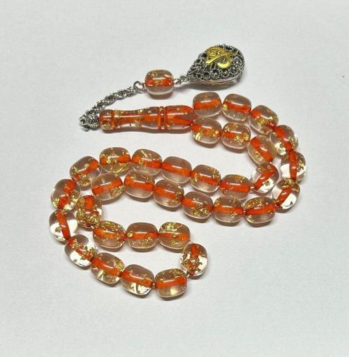 Turuncu Altın Varaklı Uçak Camı Tesbih