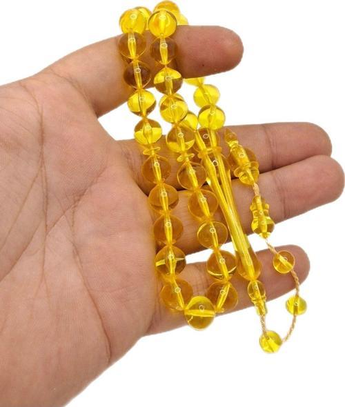 Sarı Renk Uçlu Küre Kesim Toz Kehribar Tesbih