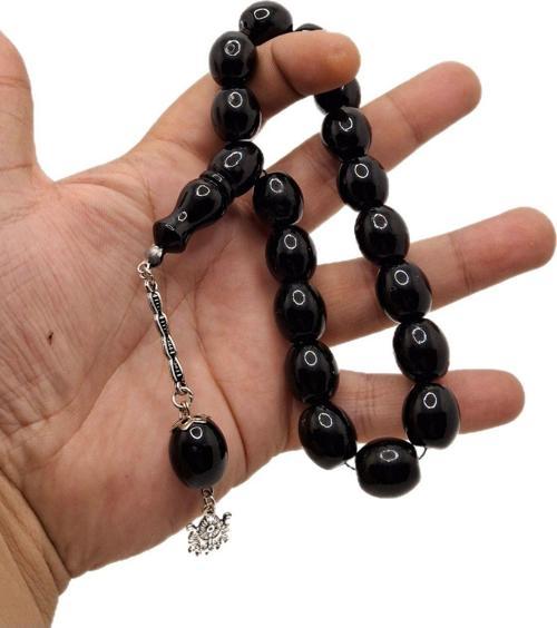 Siyah Renk 17 Taneli Maskot Toz Kehribar Tesbih