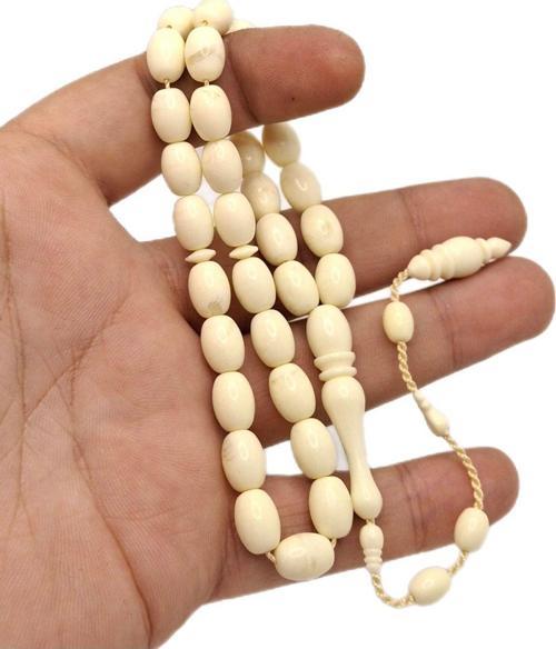 Beyaz Hareli Fıçı Kesim Lüks Model Toz Kehribar Tesbih