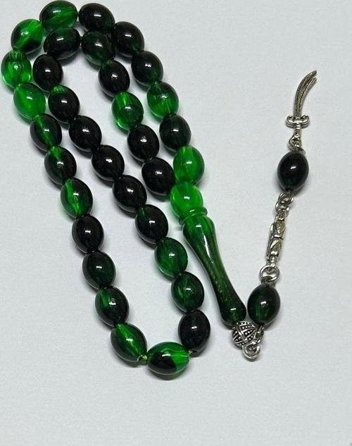 Yeşil Siyah Toz Kehribar Tesbih