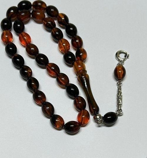 Turuncu Siyah Toz Kehribar Tesbih