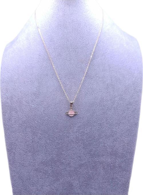 Pembe Satürn Model Kolye