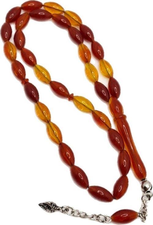 Sarı Kırmızı Püsküllü Toz Kehribar Tesbih