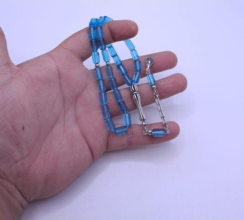 Turkuaz Renk Kapsül Kesim Cam Tesbih