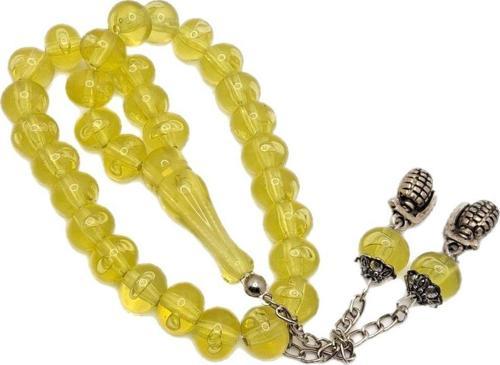 Yassı Kesim Sarı Toz Kehribar Tesbih