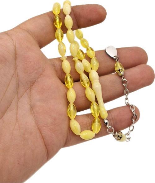 Sarı Renk Arpa Kesim Toz Kehribar Tesbih