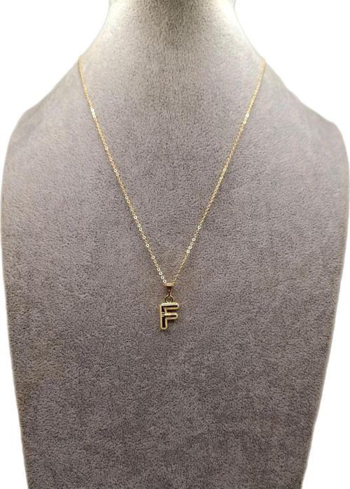 Altın Renk Çizgi Desenli F Harfi Balon Model Kolye