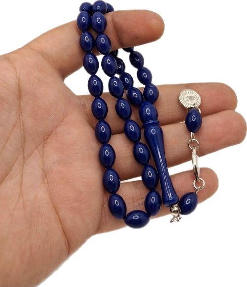 Pastel Lacivert Beyzi Kesim Toz Kehribar Tesbih