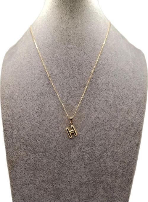 Altın Renk Çizgi Desenli H Harfi Balon Model Kolye