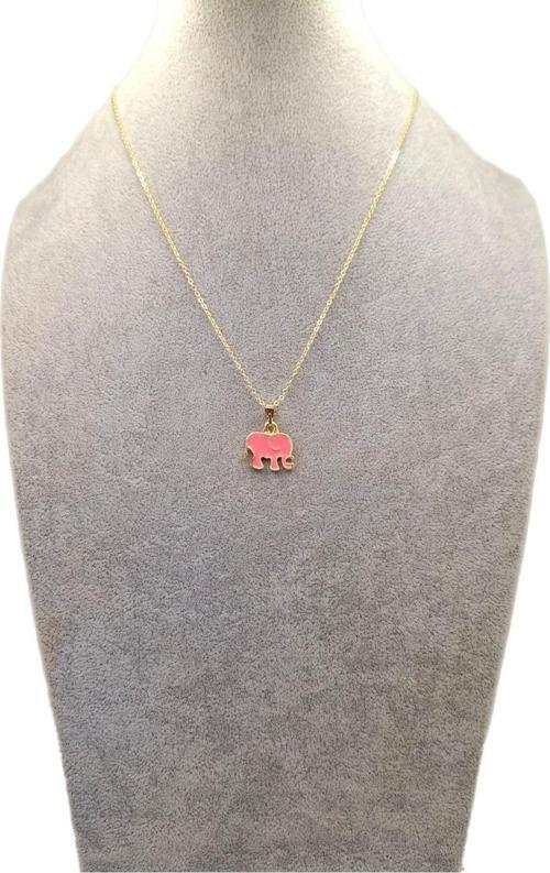 Altın Renk Pembe Fil Kolye