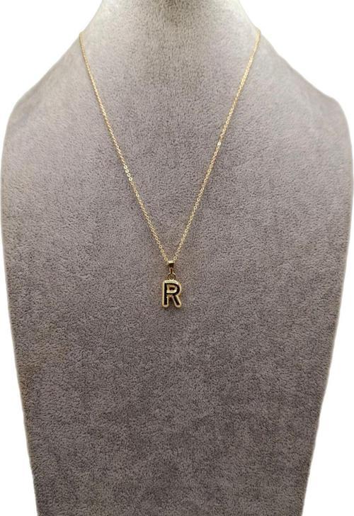 Altın Renk Çizgi Desenli R Harfi Balon Model Kolye