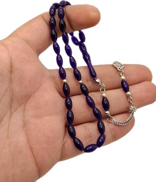 Mor Renk Minik Arpa Kesim Toz Kehribar Tesbih