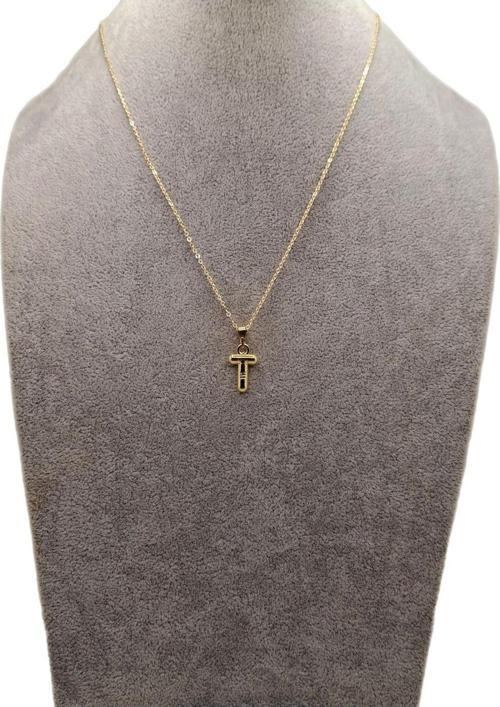 Altın Renk Çizgi Desenli T Harfi Balon Model Kolye