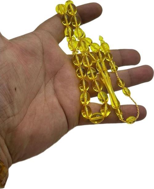 Sarı Yansımalı Toz Kehribar Tesbih