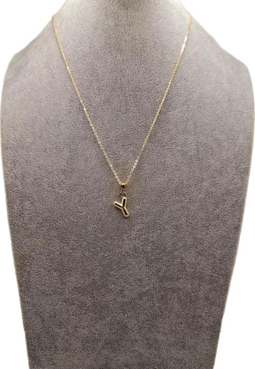 Altın Renk Çizgi Desenli Y Harfi Balon Model Kolye